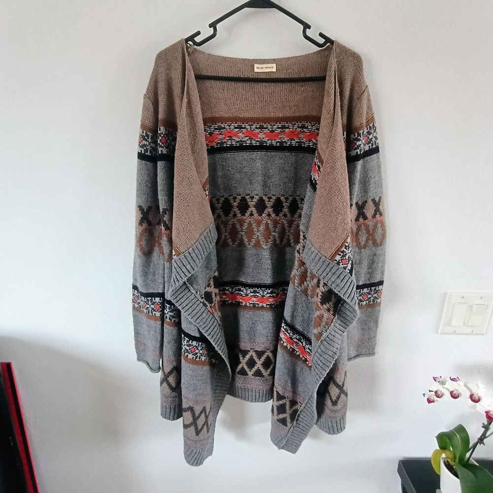 Design Network Tribal Open Cardigan Sweater Womens One Size Boho Aztec